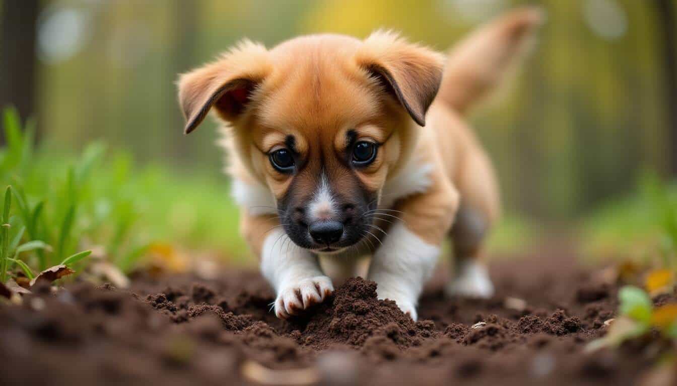 Dog digging in the yard